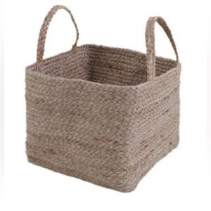 Allen Roth Natural Jute Woven Shopping Tote Basket Beige Brown, Carry Handles